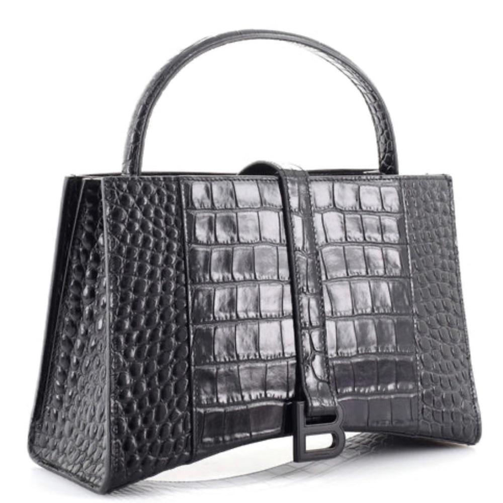 Balenciaga BLACK Hourglass East West Tote Crocodile Embossed Leather 🖤
